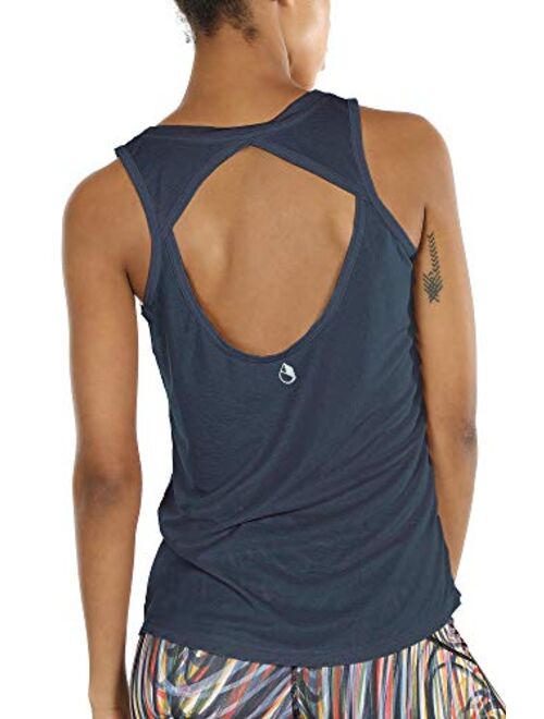 icyzone Yoga Tops Activewear Workout Clothes Open Back Fitness Racerback Tank Tops for Women(Pack of 2)