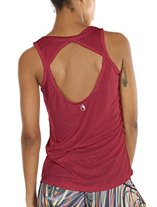 icyzone Yoga Tops Activewear Workout Clothes Open Back Fitness Racerback Tank Tops for Women(Pack of 2)