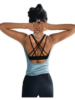 OYANUS Womens Summer Workout Tops Sexy Backless Yoga Shirts Open Back Activewear Running Sports Gym Quick Dry Tank Tops