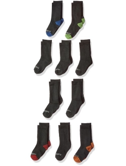 Big Boys' 10 Pack Crew Socks, White/Gray/ Blue/ Green/ Orange/Red, Shoe Size: 3-9