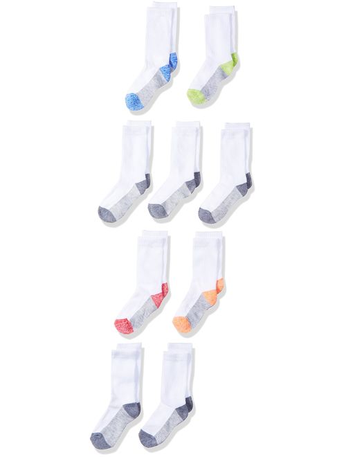 Fruit Of The Loom Big Boys' 10 Pack Crew Socks, White/Gray/ Blue/ Green/ Orange/Red, Shoe Size: 3-9