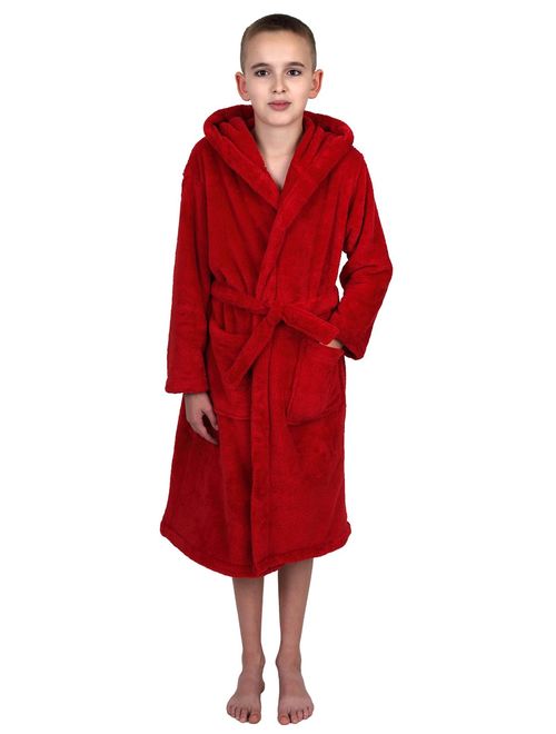 TowelSelections Boys Robe, Kids Plush Hooded Fleece Bathrobe