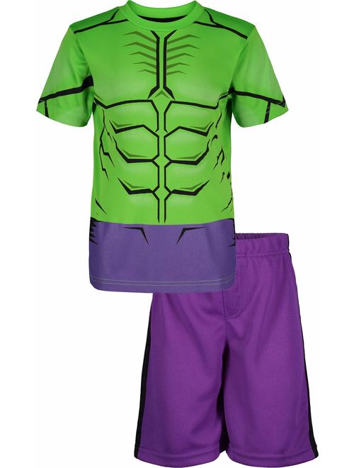 Marvel Avengers Black Panther Spiderman Hulk Boys' Athletic T-Shirt & Mesh Shorts Set