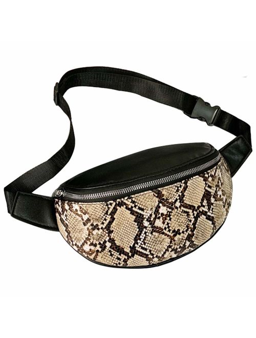 Stylish Trendy Leopard Snakeskin Faux Leather Fanny Belt Pack Waist Bag Phone Purse With Removable Belt for Women Girls