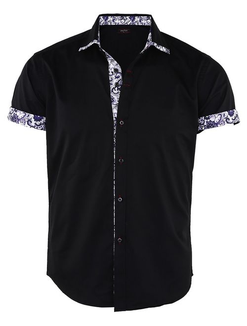 Jandukar Men's Floral Short Sleeve Print Button Down Summer Casual Dress Shirt
