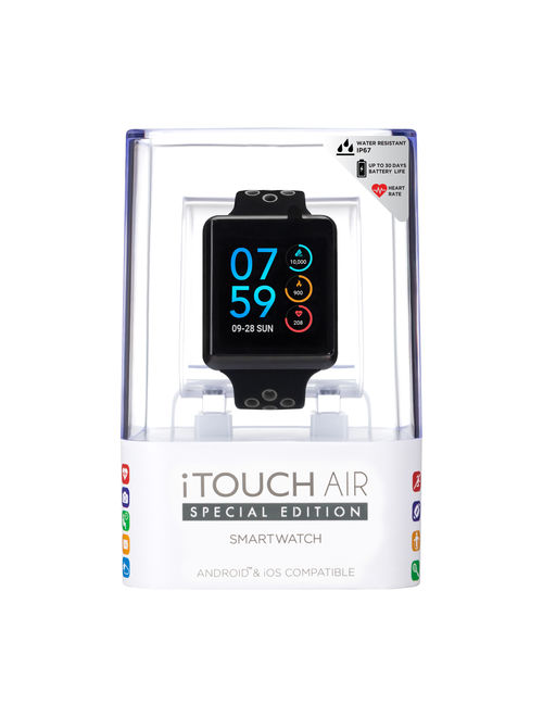 iTouch Air Special Edition Perforated Silicone Strap Smartwatch with Pedometer - Black/Dark Grey