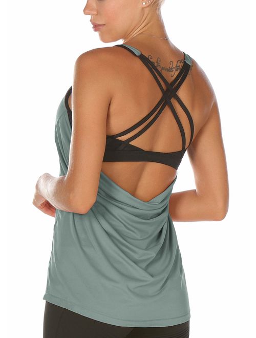 icyzone Workout Tank Tops Built in Bra - Women's Strappy Athletic Yoga Tops, Exercise Running Gym Shirts