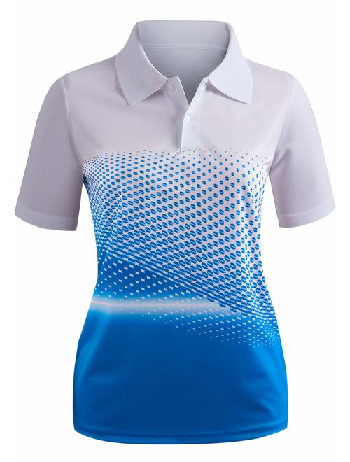 CLOVERY Women's Active Wear POLO Shirt Short Sleeve Dot Pattern