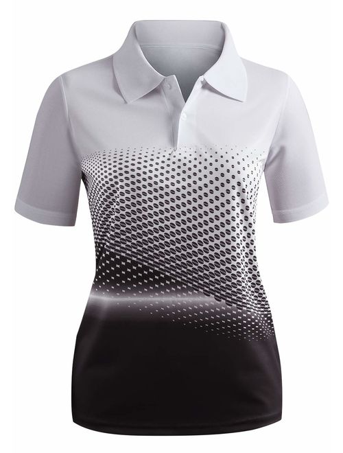 CLOVERY Women's Active Wear POLO Shirt Short Sleeve Dot Pattern