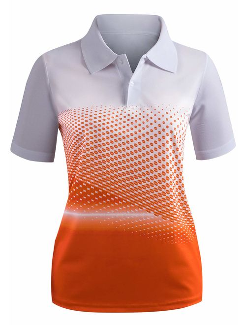 CLOVERY Women's Active Wear POLO Shirt Short Sleeve Dot Pattern