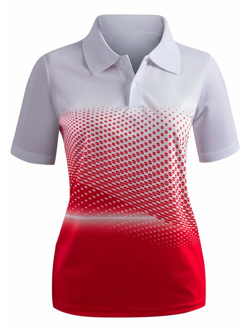 CLOVERY Women's Active Wear POLO Shirt Short Sleeve Dot Pattern