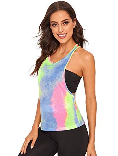 SweatyRocks Women's Sleeveless Flowy Loose Fit Racerback Yoga Workout Tank Top