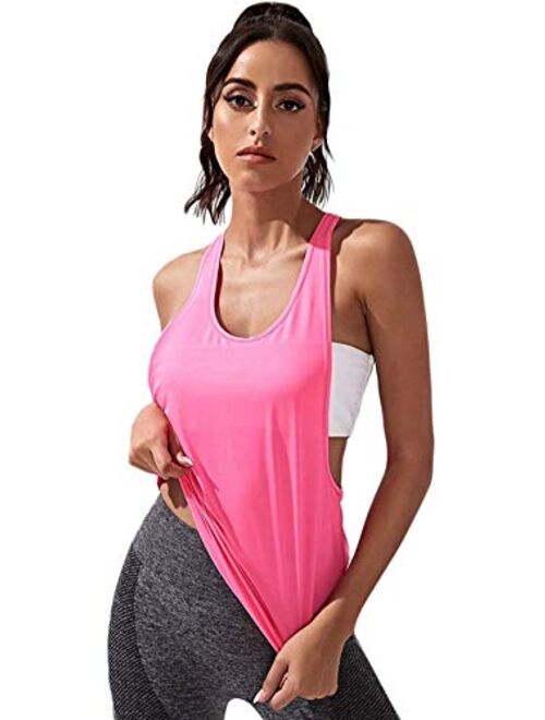 SweatyRocks Women's Sleeveless Flowy Loose Fit Racerback Yoga Workout Tank Top