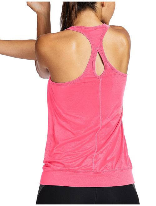 SYROKAN Women's Active Racerback Athletic Sports T-Shirt Long Yoga Crop Tank Top