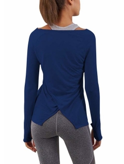 Women's Workout Long Sleeve Shirts Activewear Exercise Tops Yoga Sports Clothes with Thumb Holes