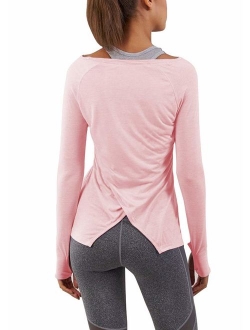 Women's Workout Long Sleeve Shirts Activewear Exercise Tops Yoga Sports Clothes with Thumb Holes