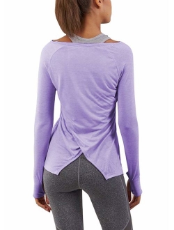 Women's Workout Long Sleeve Shirts Activewear Exercise Tops Yoga Sports Clothes with Thumb Holes