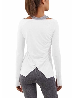 Women's Workout Long Sleeve Shirts Activewear Exercise Tops Yoga Sports Clothes with Thumb Holes