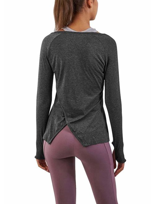 Bestisun Women's Workout Long Sleeve Shirts Activewear Exercise Tops Yoga Sports Clothes with Thumb Holes