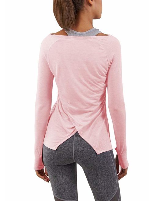 Bestisun Women's Workout Long Sleeve Shirts Activewear Exercise Tops Yoga Sports Clothes with Thumb Holes