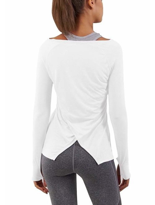 Bestisun Women's Workout Long Sleeve Shirts Activewear Exercise Tops Yoga Sports Clothes with Thumb Holes