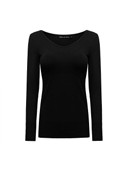 OThread & Co. Women's Long Sleeve T-Shirt V-Neck Basic Layer Spandex Shirts