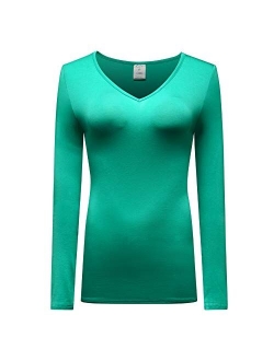 OThread & Co. Women's Long Sleeve T-Shirt V-Neck Basic Layer Spandex Shirts