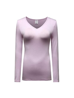 OThread & Co. Women's Long Sleeve T-Shirt V-Neck Basic Layer Spandex Shirts