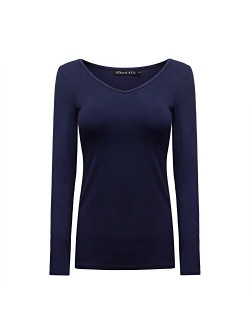 OThread & Co. Women's Long Sleeve T-Shirt V-Neck Basic Layer Spandex Shirts