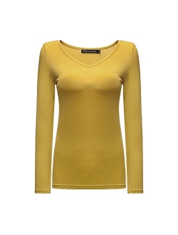 OThread & Co. Women's Long Sleeve T-Shirt V-Neck Basic Layer Spandex Shirts