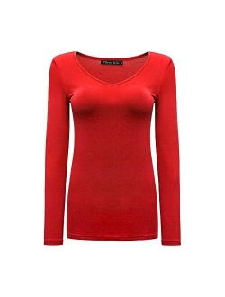 OThread & Co. Women's Long Sleeve T-Shirt V-Neck Basic Layer Spandex Shirts