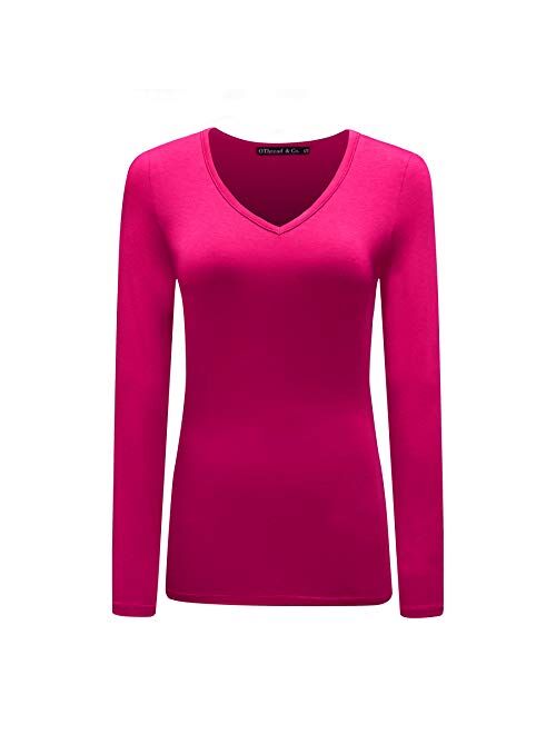 OThread & Co. Women's Long Sleeve T-Shirt V-Neck Basic Layer Spandex Shirts