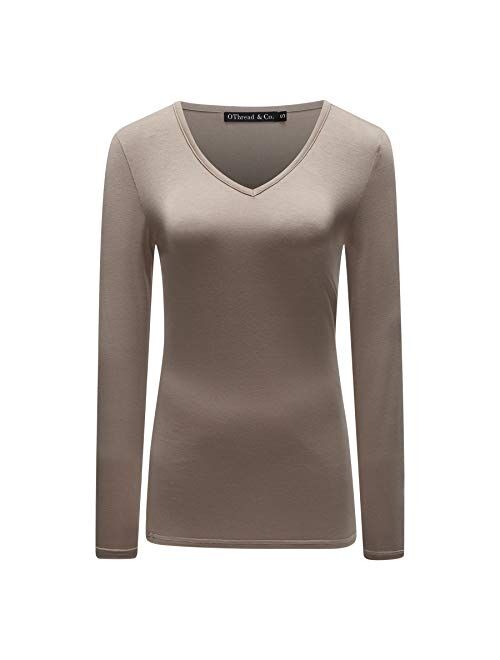 OThread & Co. Women's Long Sleeve T-Shirt V-Neck Basic Layer Spandex Shirts