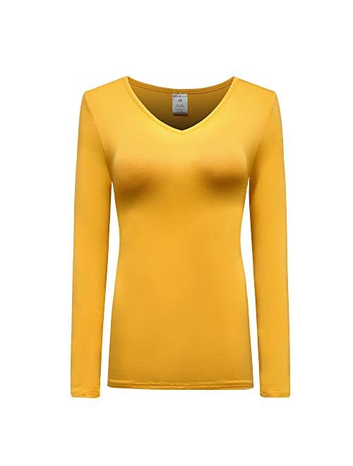 OThread & Co. Women's Long Sleeve T-Shirt V-Neck Basic Layer Spandex Shirts