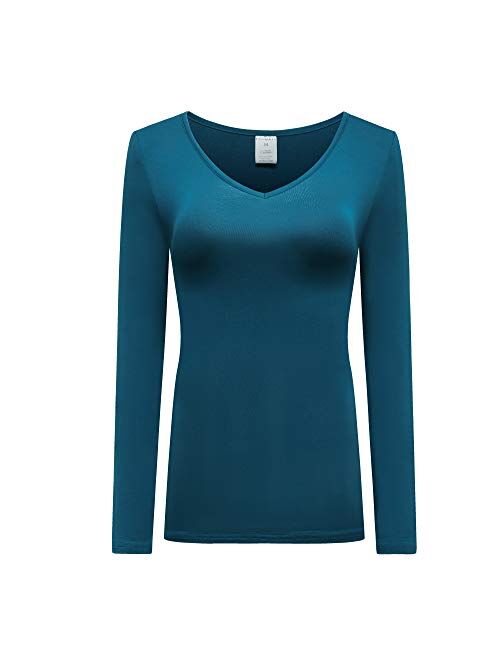 OThread & Co. Women's Long Sleeve T-Shirt V-Neck Basic Layer Spandex Shirts