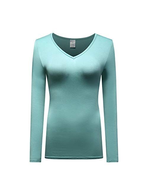 OThread & Co. Women's Long Sleeve T-Shirt V-Neck Basic Layer Spandex Shirts