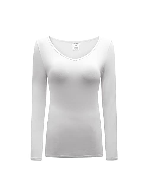 OThread & Co. Women's Long Sleeve T-Shirt V-Neck Basic Layer Spandex Shirts