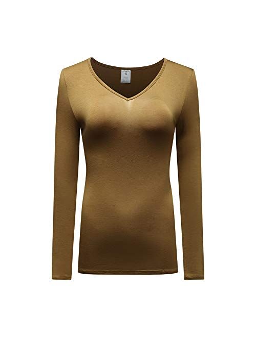 OThread & Co. Women's Long Sleeve T-Shirt V-Neck Basic Layer Spandex Shirts