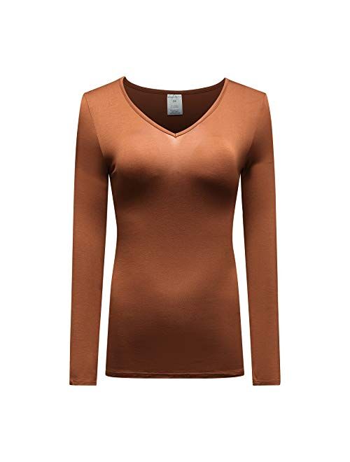 OThread & Co. Women's Long Sleeve T-Shirt V-Neck Basic Layer Spandex Shirts