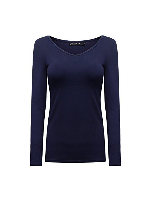 OThread & Co. Women's Long Sleeve T-Shirt V-Neck Basic Layer Spandex Shirts