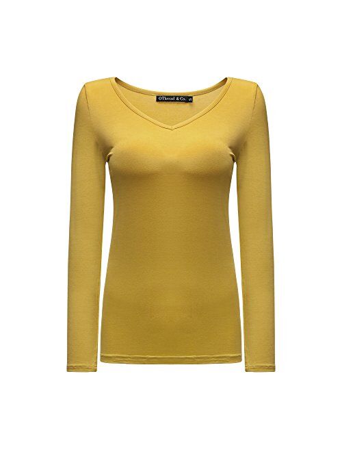 OThread & Co. Women's Long Sleeve T-Shirt V-Neck Basic Layer Spandex Shirts