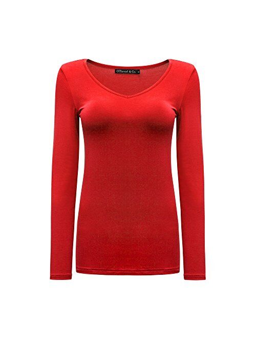 OThread & Co. Women's Long Sleeve T-Shirt V-Neck Basic Layer Spandex Shirts