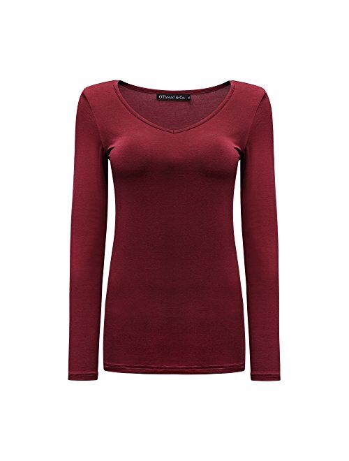 OThread & Co. Women's Long Sleeve T-Shirt V-Neck Basic Layer Spandex Shirts