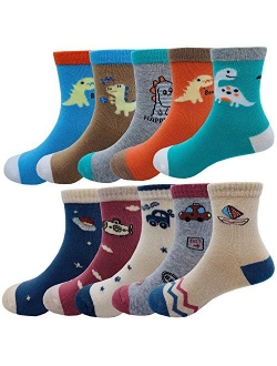 Kids Boys Cartoon Dinosaurs Pattern Sport Socks 10 Pairs