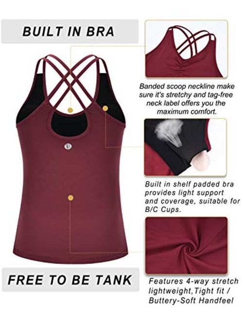 Buy RUNNING GIRL Yoga Tank Tops for Women Built in Shelf Bra B/C