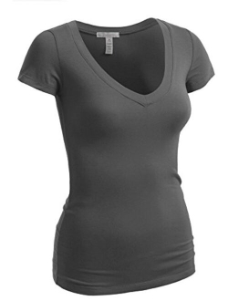 Emmalise Women's Short Sleeve T Shirt V Neck Tee Junior and Plus Sizes