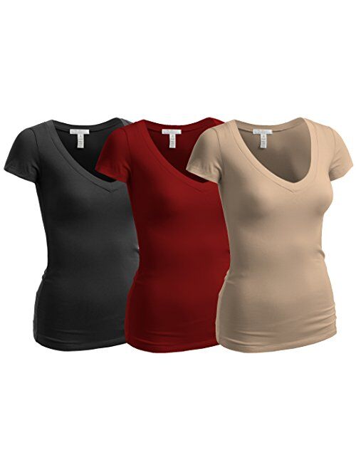 Emmalise Women's Short Sleeve T Shirt V Neck Tee Junior and Plus Sizes