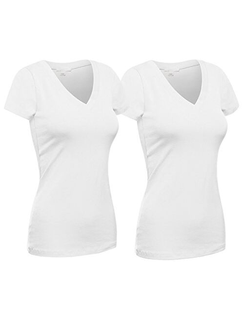 Emmalise Women's Short Sleeve T Shirt V Neck Tee Junior and Plus Sizes