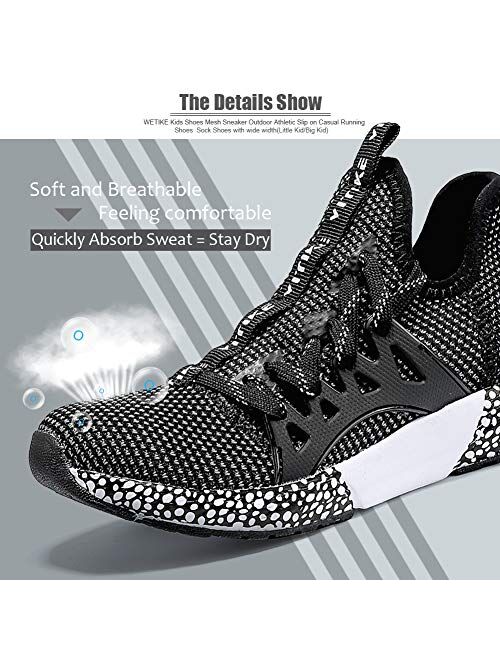 WETIKE Kids Shoes Boys Girls Sneakers Running Tennis Wrestling Athletic Gym Shoes Slip-on Soft Knit Sock Shoes