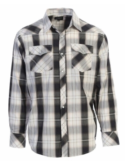 Men's Western Plaid Pearl Snap on Long Sleeve Shirt